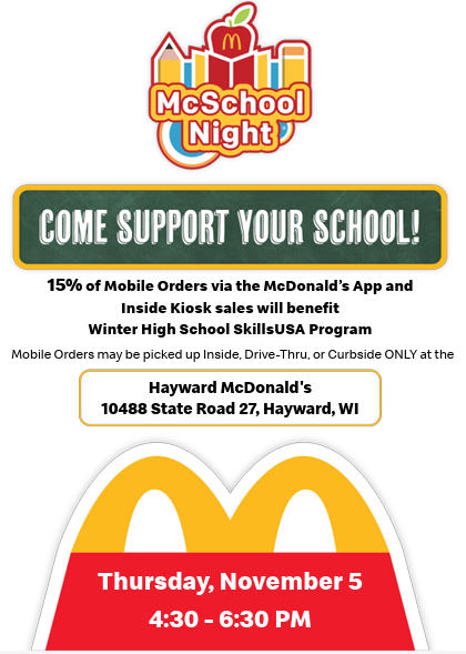 McDonalds & SkillsUSA Fundraiser November 5th!
