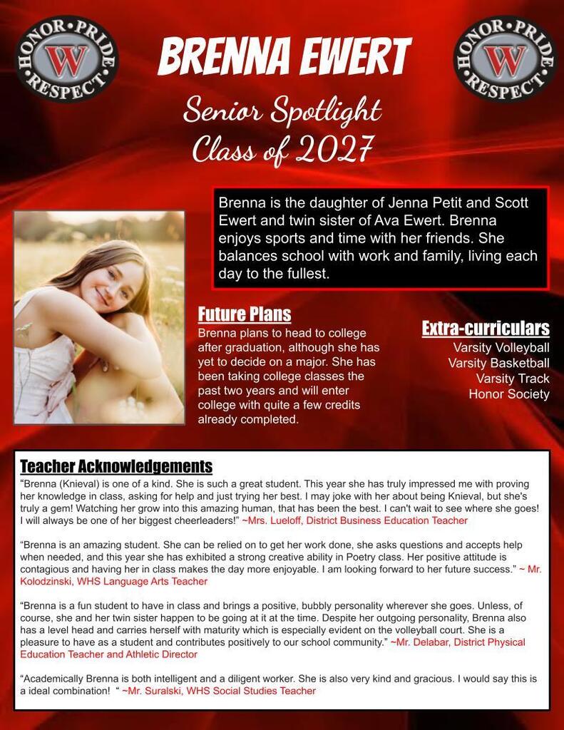 WHS Senior Spotlight - Brenna Ewert