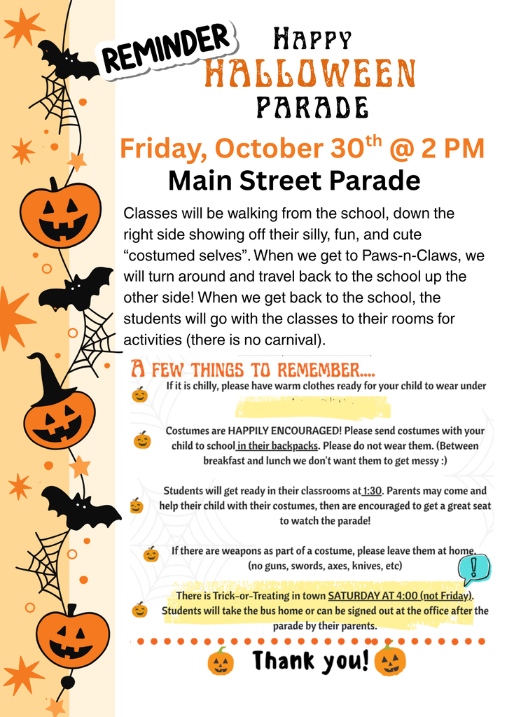 Halloween Parade Reminder Info