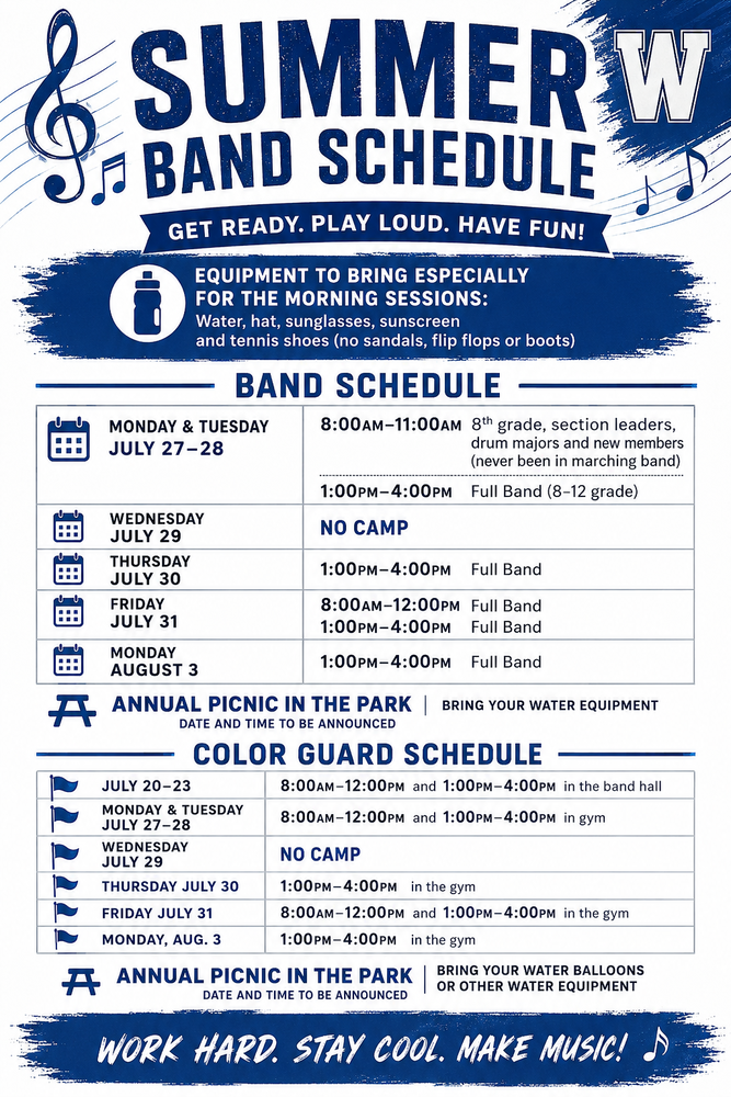 Summer Band Schedule