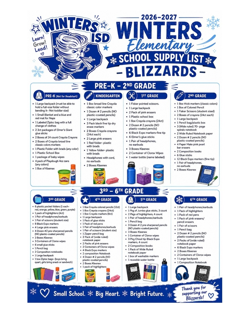 WISD Elementary Supply List 2026/2027 School Year