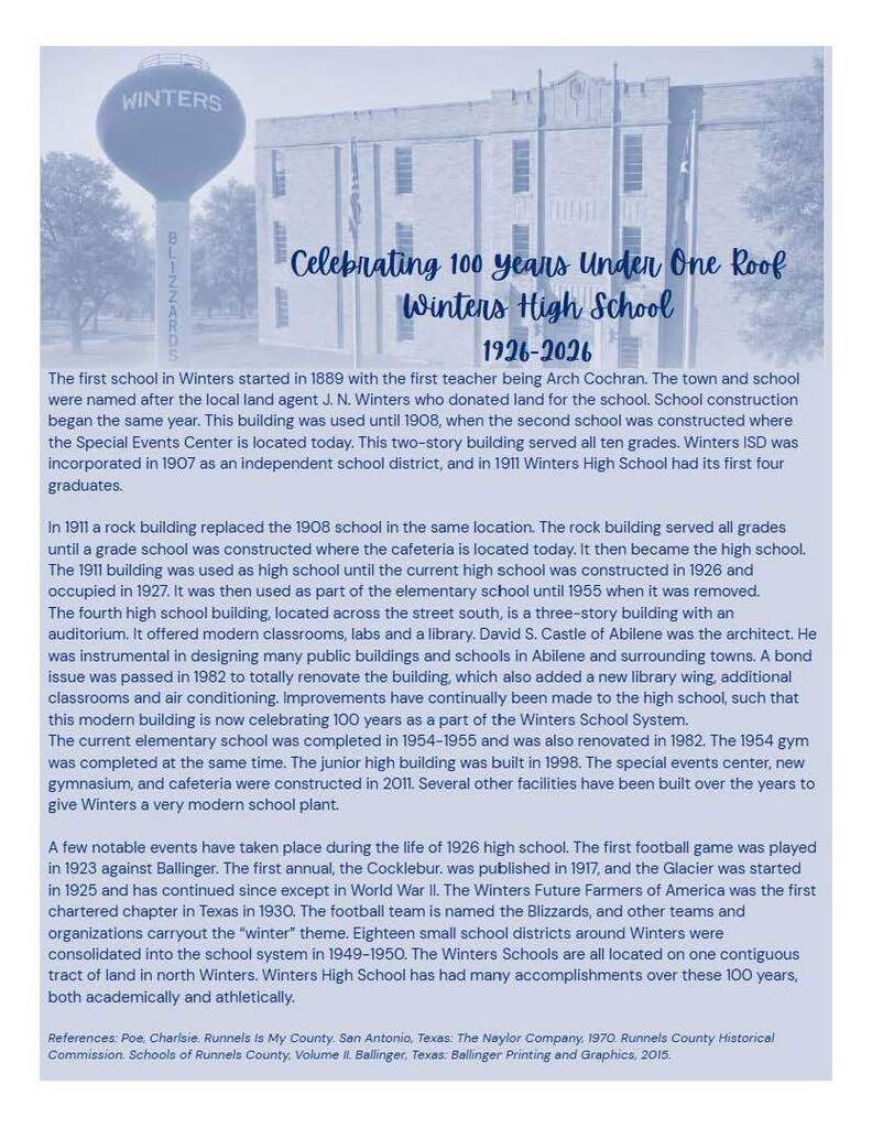 100 Year History of Winters ISD High School Building