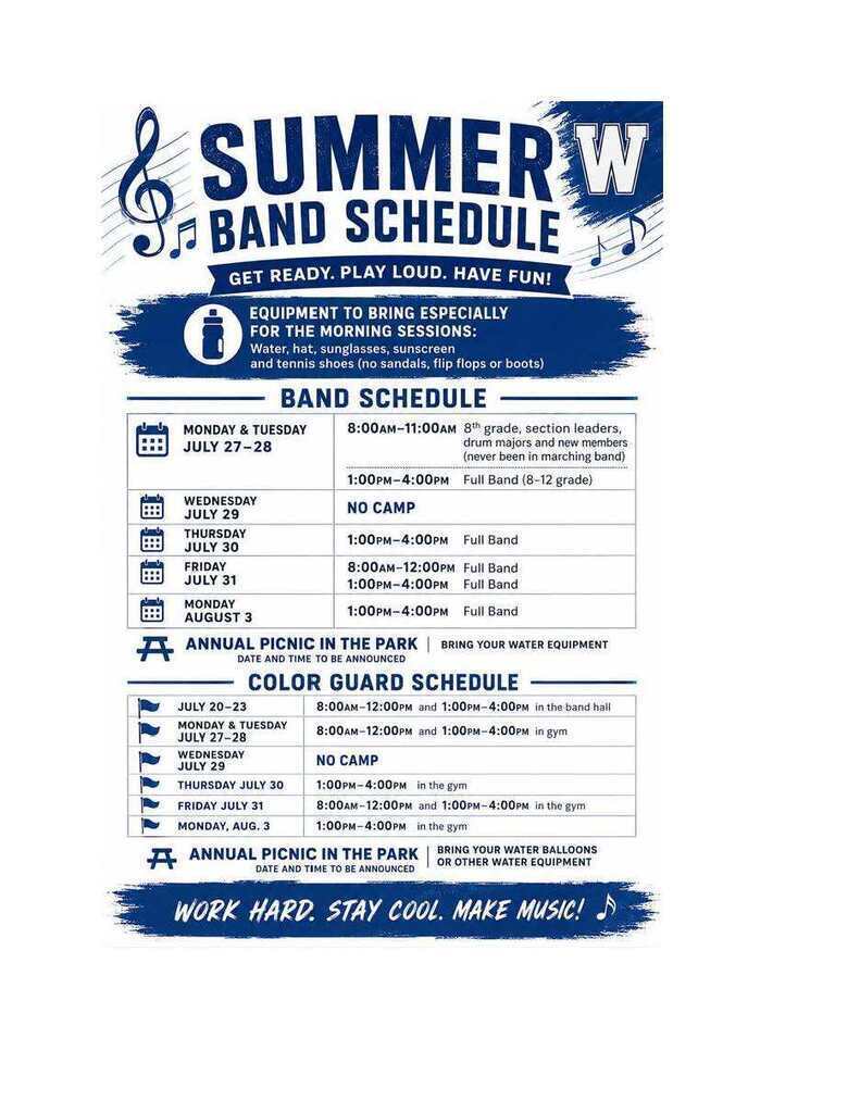 Summer Band Schedule