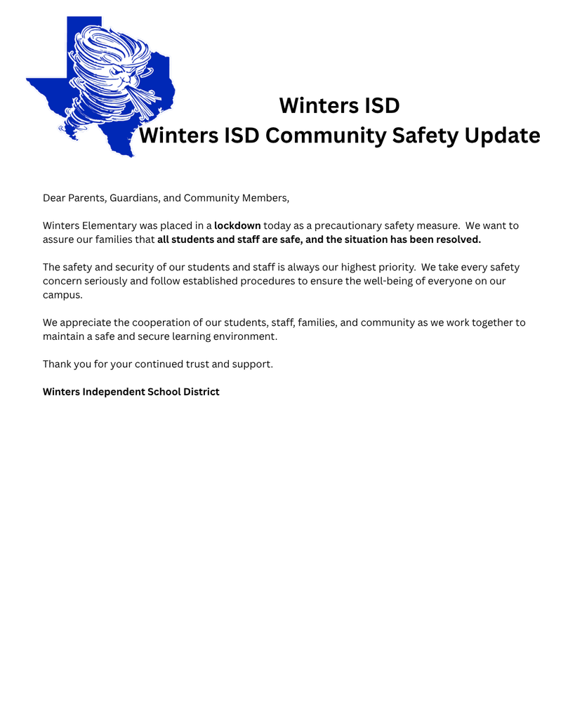 Winters ISD Community Notice
