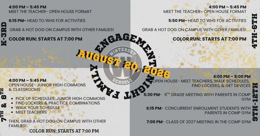 Graphic detailing Family Engagement Night schedule 