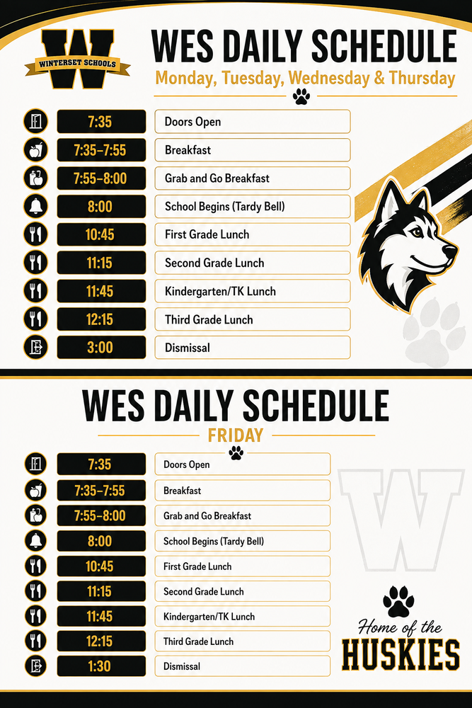 Daily Schedule for the 26/27 school year 