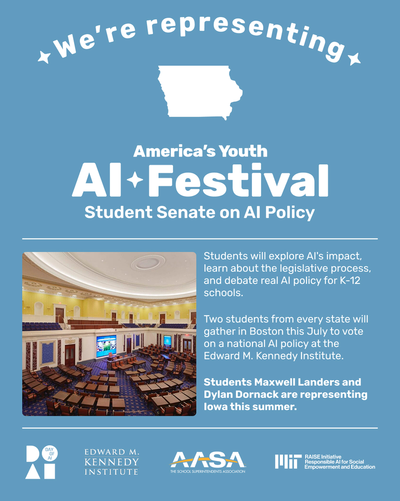 Flyer for America's Youth AI Festival Student Senate showing  a senate chamber setup