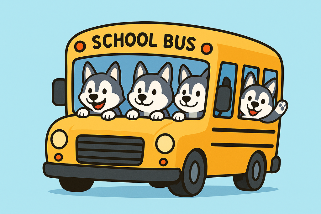 Friendly Huskies on School Bus