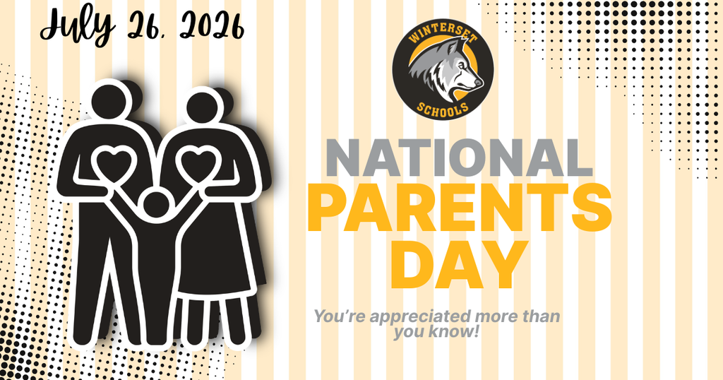Poster for National Parents Day on July 26, 2026, featuring a stylized family, a wolf logo, and text.