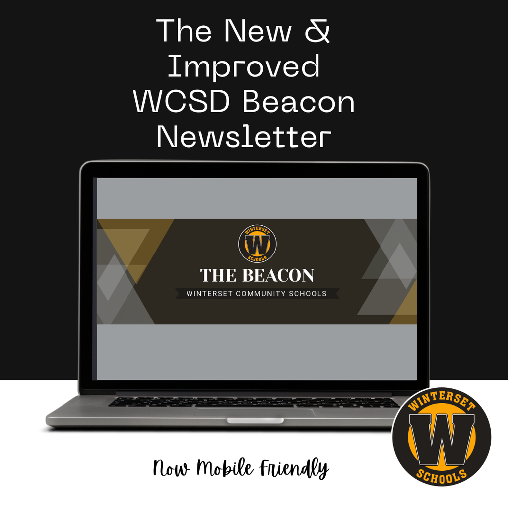 A laptop with an open screen displaying the new and improved WCS D Beacon newsletter.