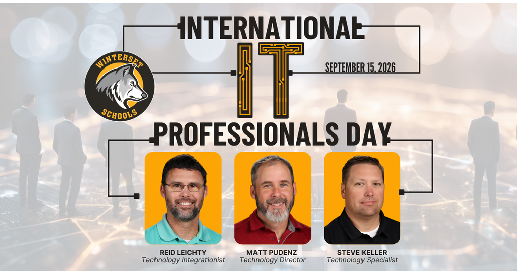 Three men with facial hair are featured on a banner for International IT Professionals Day. The background is blurred with a network map.