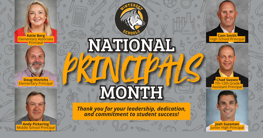 Six headshots of male and female principals with the text "National Principals Month" and "Thank you for your leadership, dedication, and commitment to student success!"