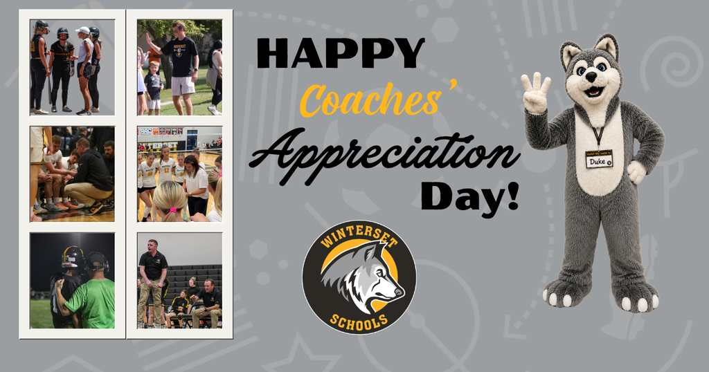 A collage of photos showing people in sports uniforms. A mascot in gray with a logo on the side.