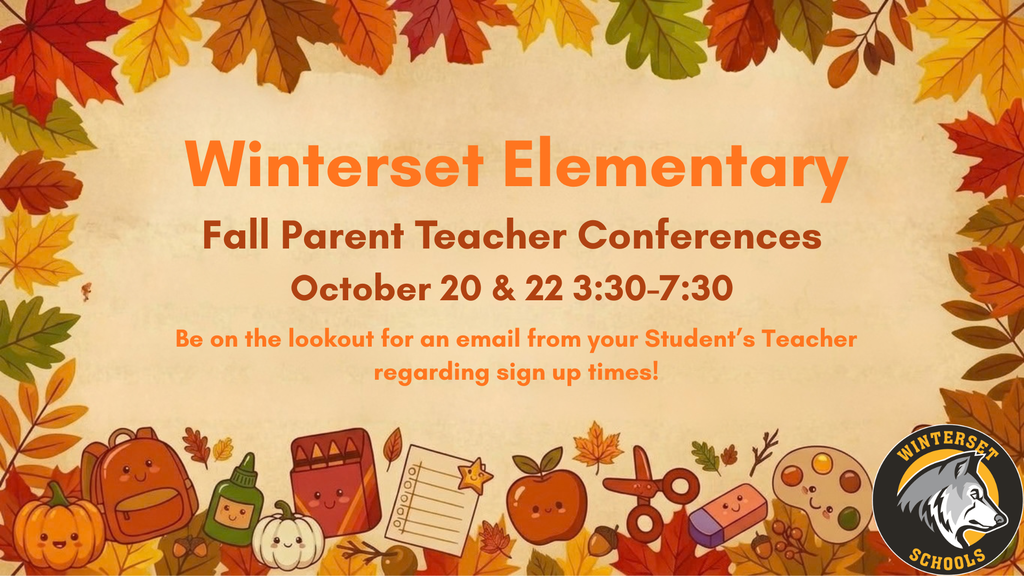 A poster features Fall Parent Teacher Conferences for October 20 & 22 from 3:30 to 7:30.
