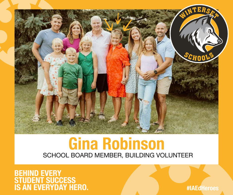 A group of people standing on a lawn, some in shorts, others in dresses. Gina Robinson in bold text.