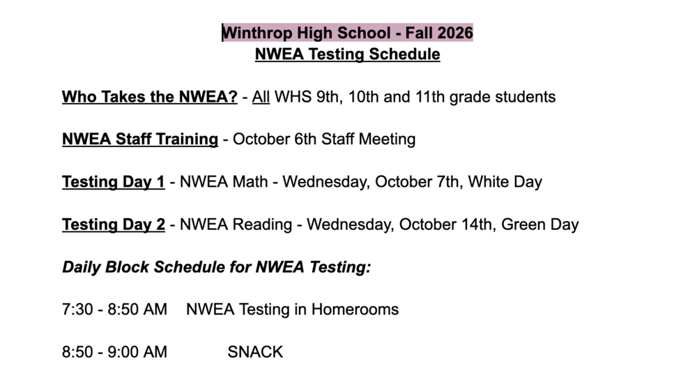 NWEA Schedule