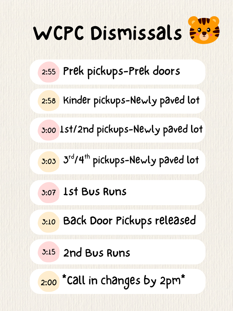2025-2026 Dismissal Schedule graphic