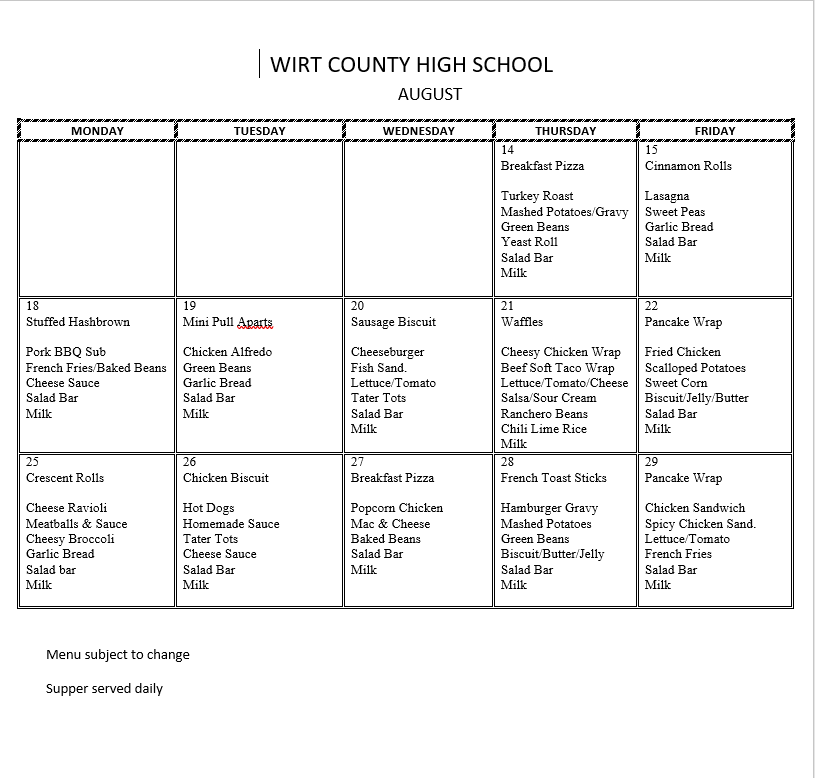 August Menu