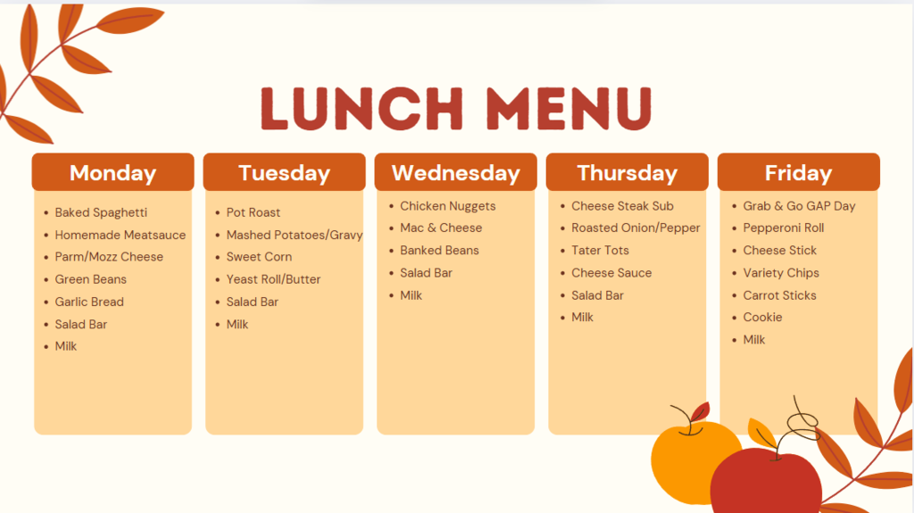Lunch menu