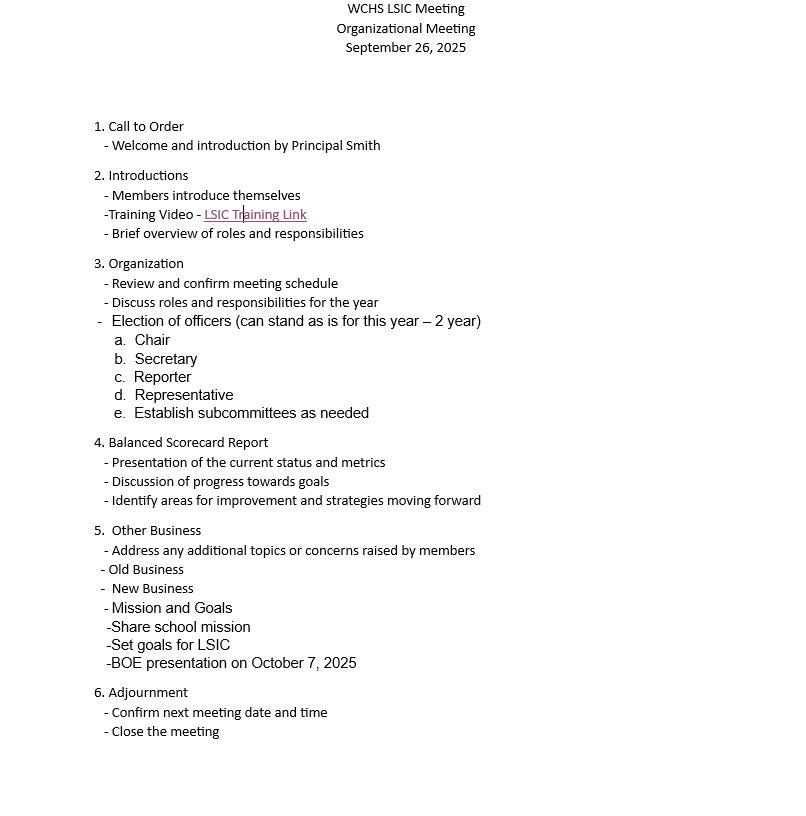 LSIC September Agenda