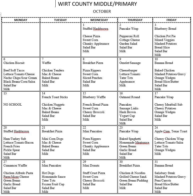 October Menu