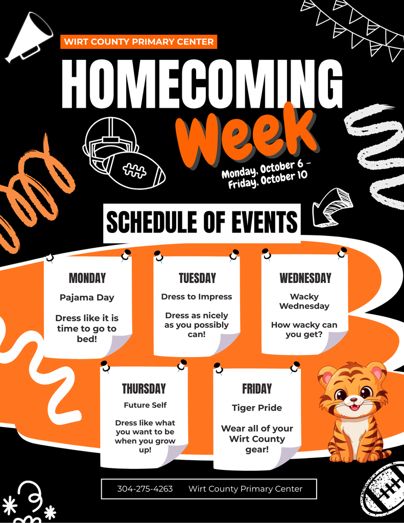 Graphic with list of Homecoming Spirit Week theme days