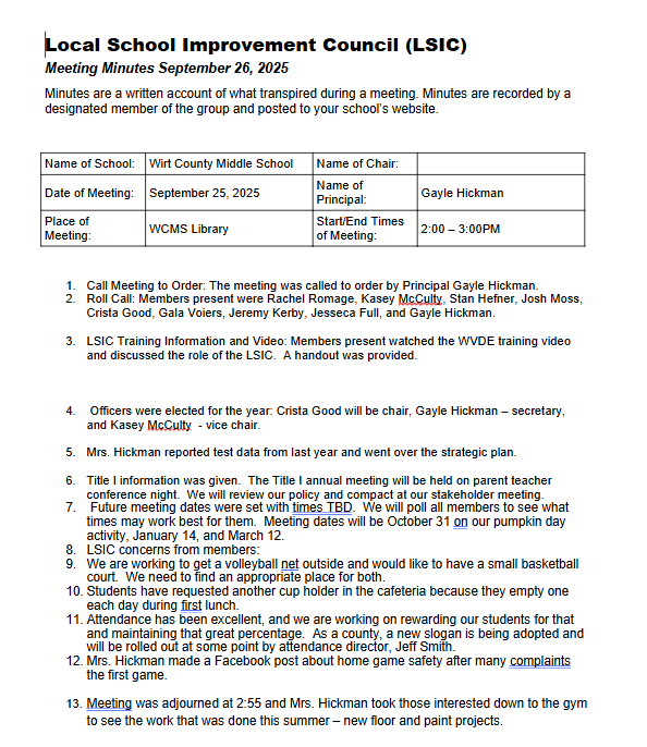LSIC minutes from September