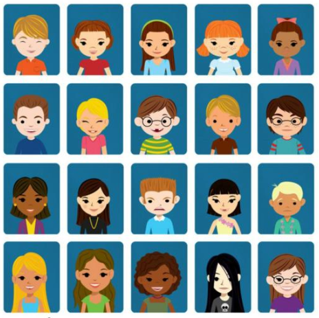 image of cartoon faces on a yearbook page