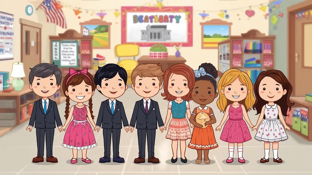 Image of children dressed up in suits and dresses