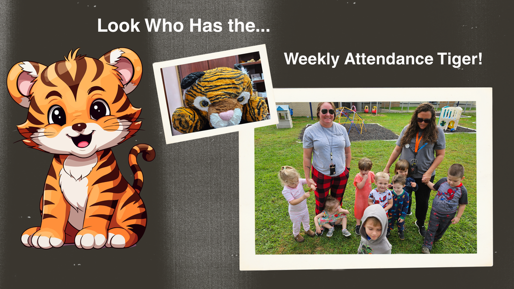 Image of Mrs Muniz's class on playground and stuffed tiger award for attendance