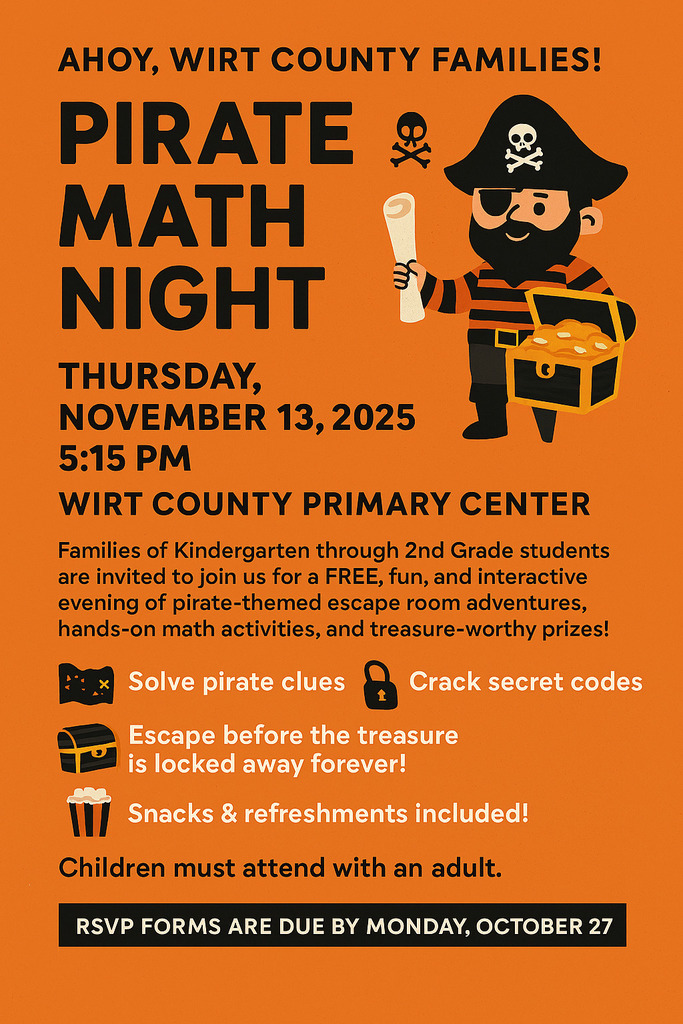 Image containing the details for Pirate Math Night On November 13