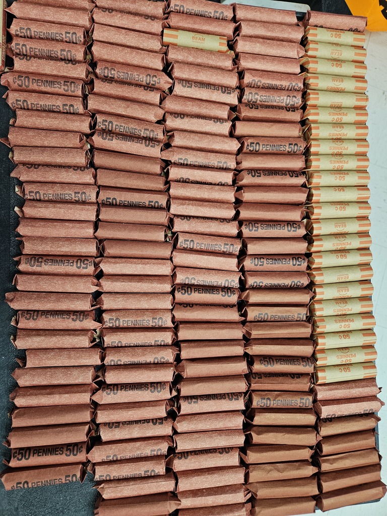 Rolls of coins donated