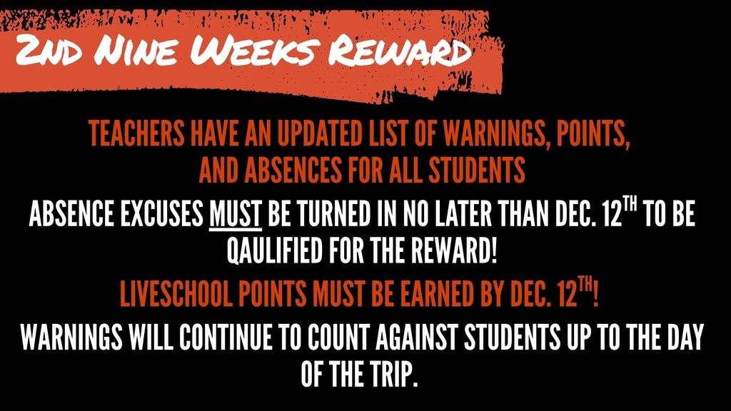 2nd Nine Weeks Reward Qualifications