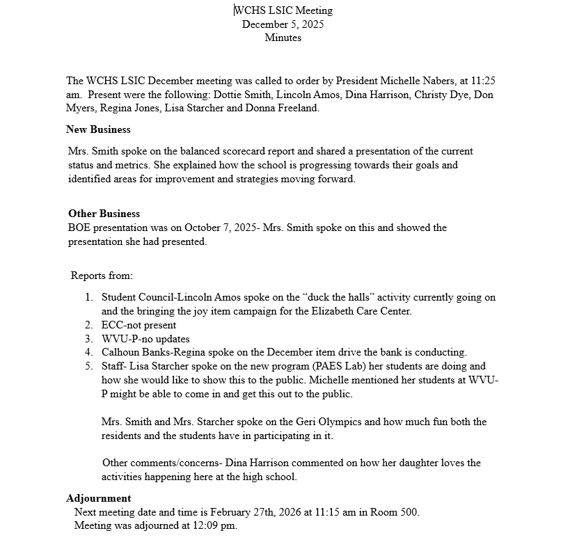 December 5 Meeting Minutes