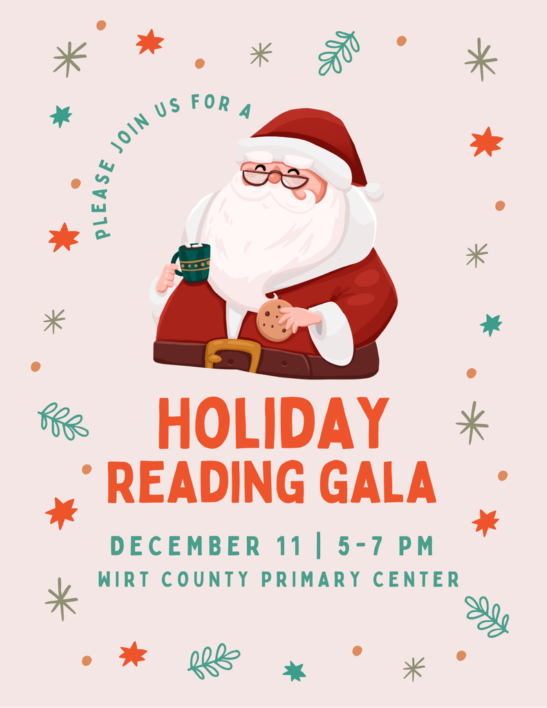 Reading Gala December 11 from 5 to 7pm at Primary Center graphic with Santa