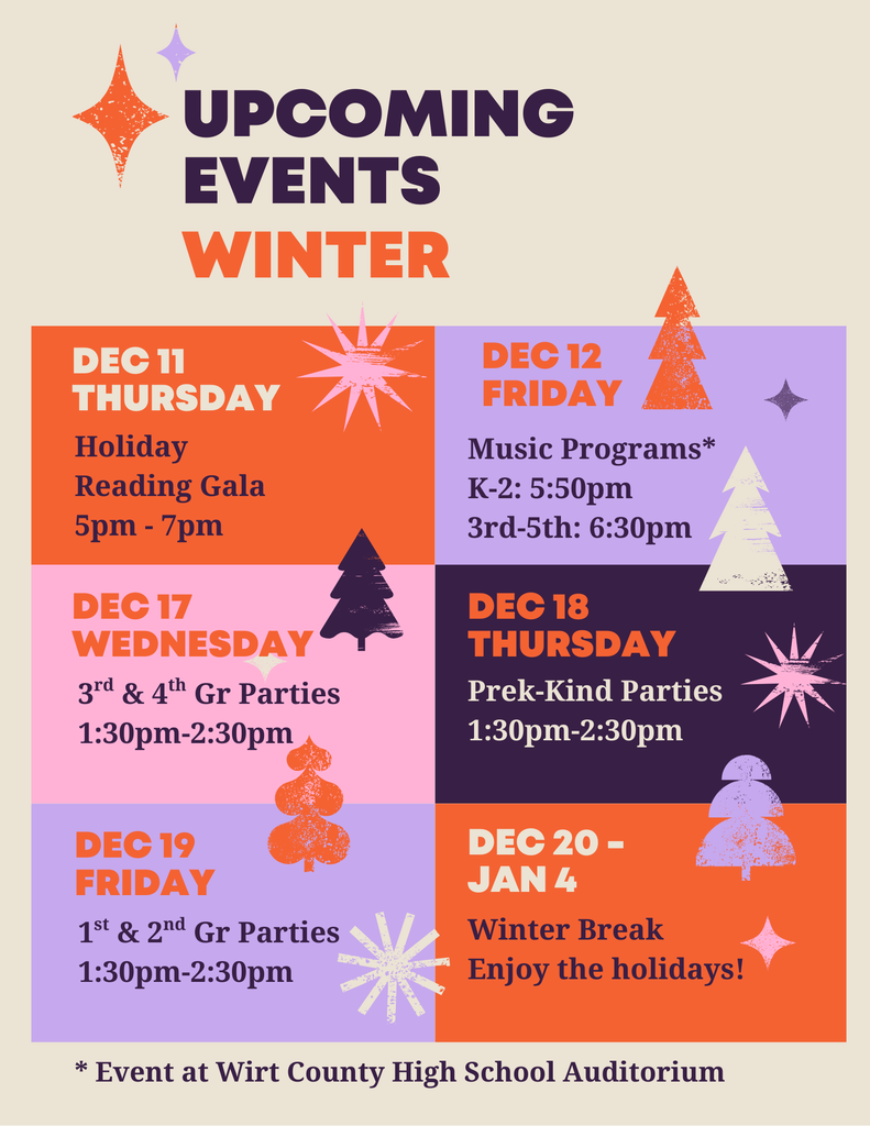 Winter Events Graphic Listing December Events at WCPC