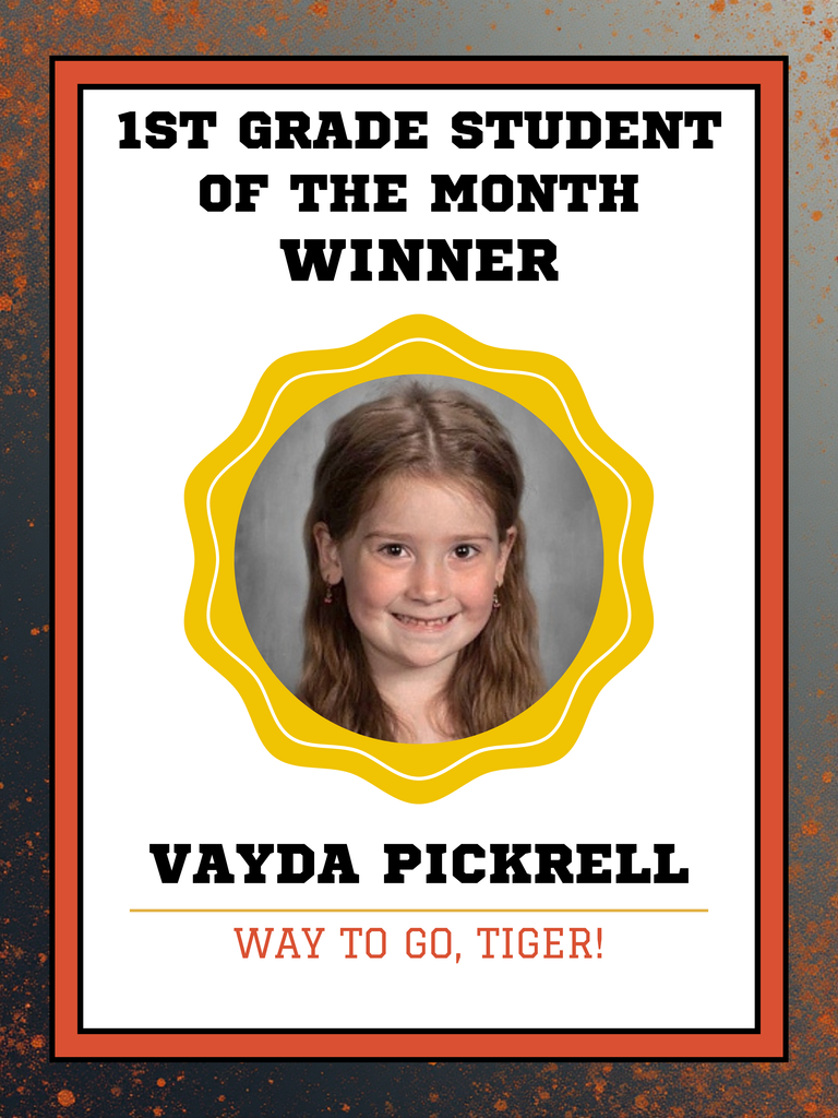 Photo of Vayda Pickrell 1st Grade Student of the Month of December