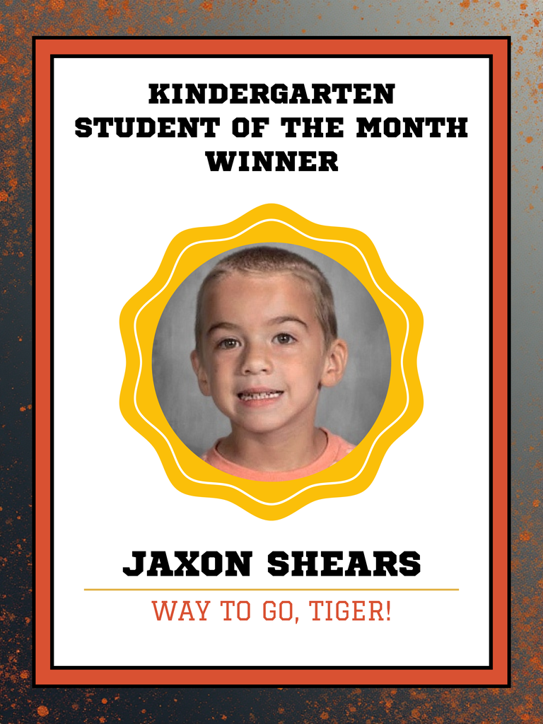 Photo of Jaxon Shears Kindergarten Student of the Month of December