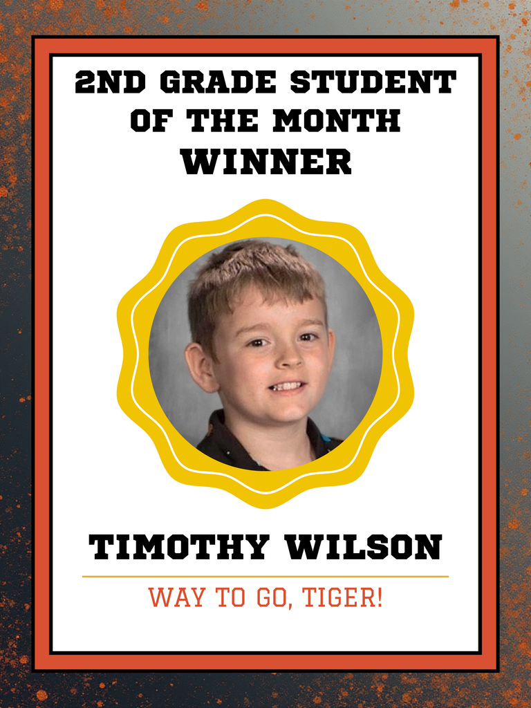 Photo of Timothy Wilson 2nd Grade Student of the Month of December