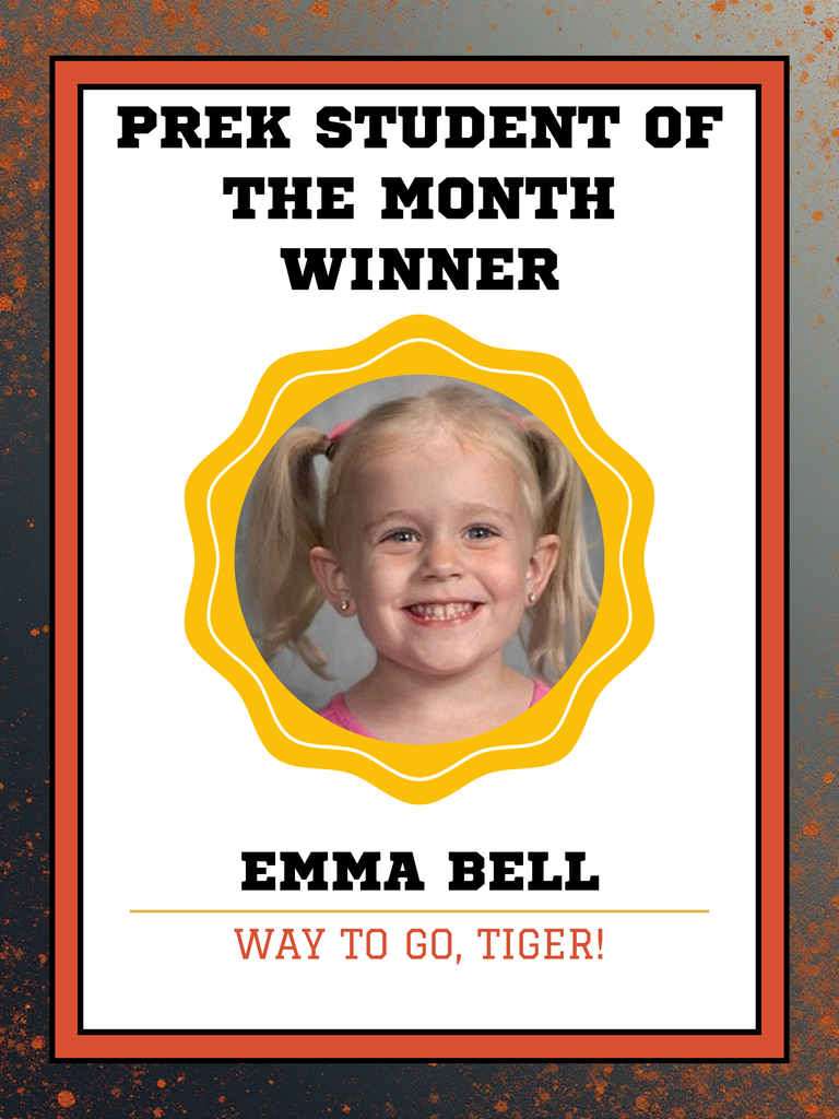 Photo of Emma Bell PreK Student of the Month of December