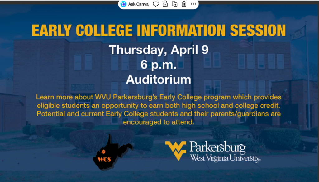 Early College Information Session on Thursday, April 9 @ WCHS auditorium at 6:00 pm