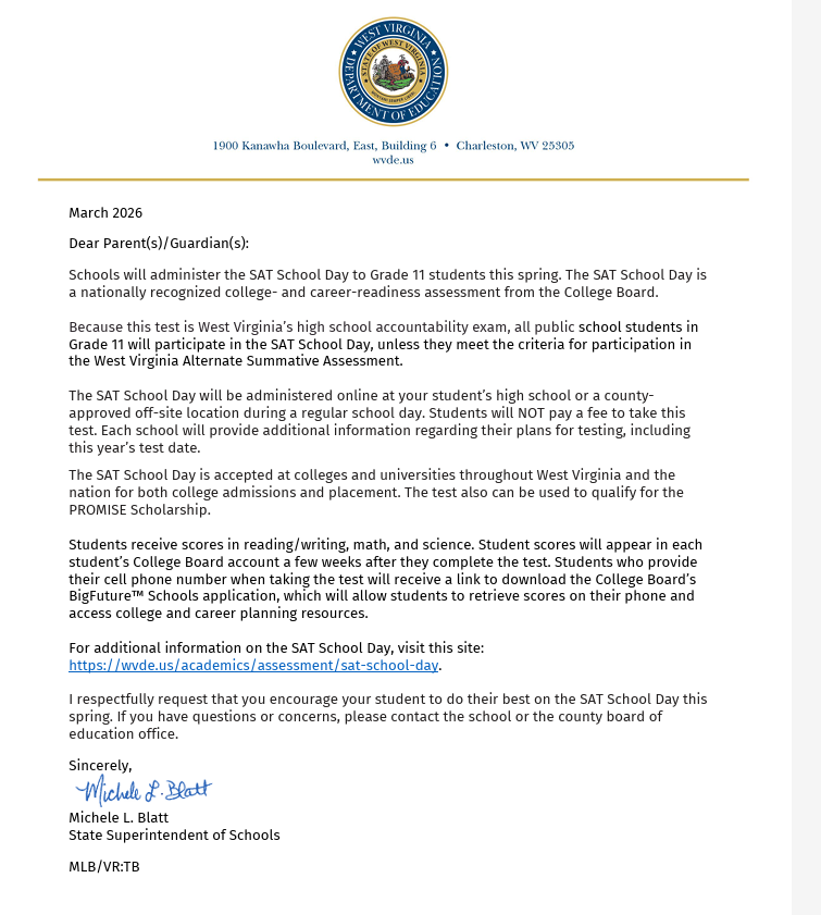 Parent Information regarding SAT School Day