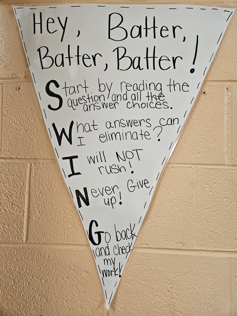 Hallway bulletin boards and classroom doors decorated with a baseball theme, featuring colorful signs, student names, and encouraging test‑taking messages such as “Cover Your Bases,” “Swing for the Fences,” and “Knock It Out of the Park” to motivate students for upcoming assessments.