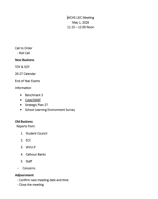 LSIC MAY AGENDA