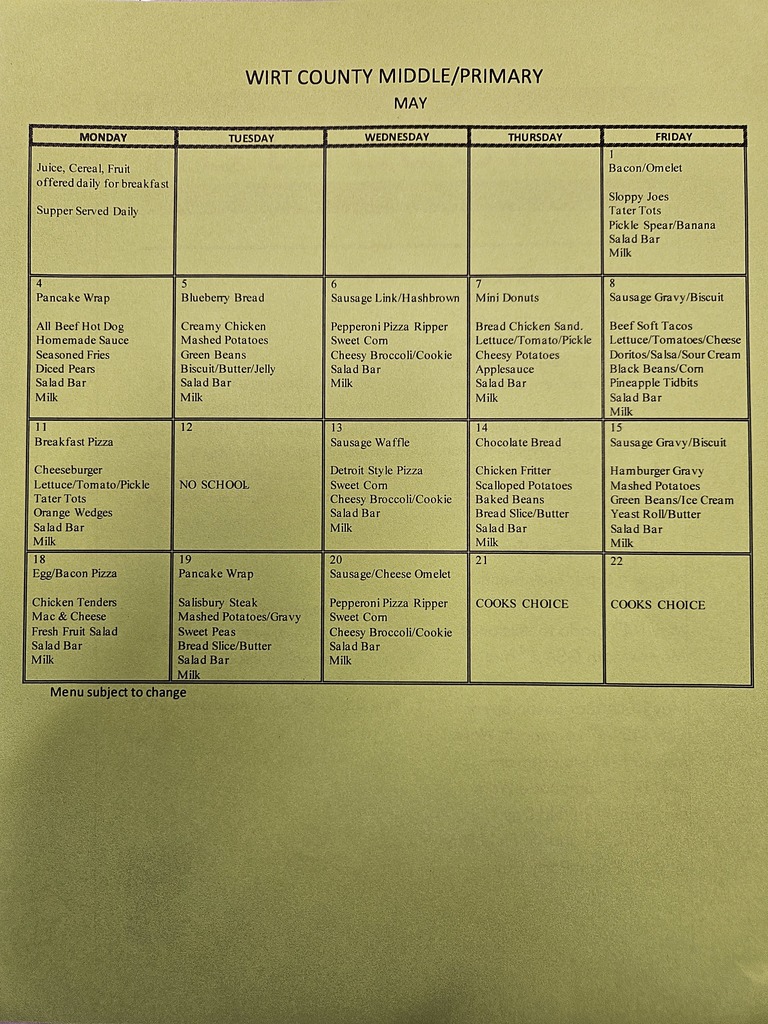 May Menu