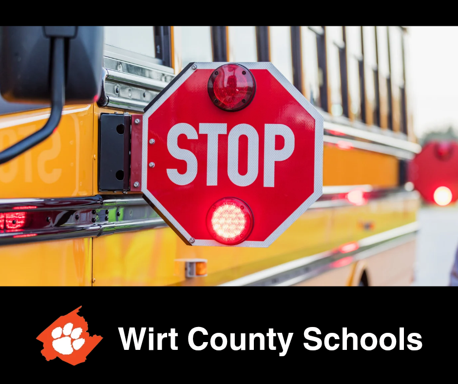 wirt county schools logo with a picture of a bus stop sign
