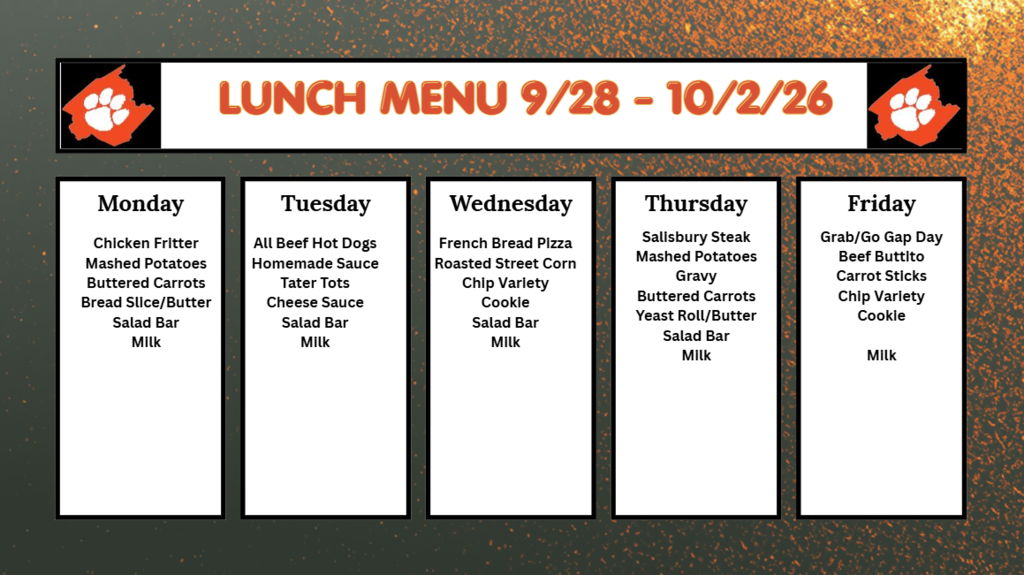 Week of September 28, 2026 Lunch Menu