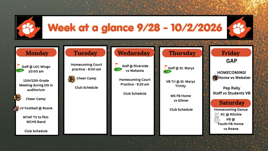 Week of September 28 - October 3, 2026 Events at WCHS