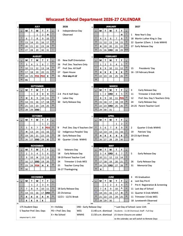 Final approved 2027 school calendar