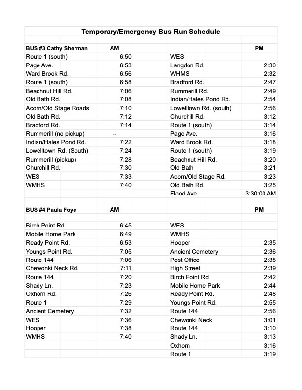 Temporary bus run change